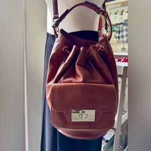 Calvin Klein Brown Leather Shoulder Bag with Adjustable Strap